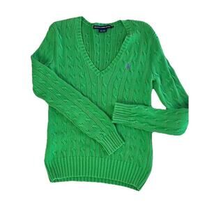Polo Ralph Lauren Sport Women’s M Lime Green Cable Knit Sweater Pony Logo Cotton